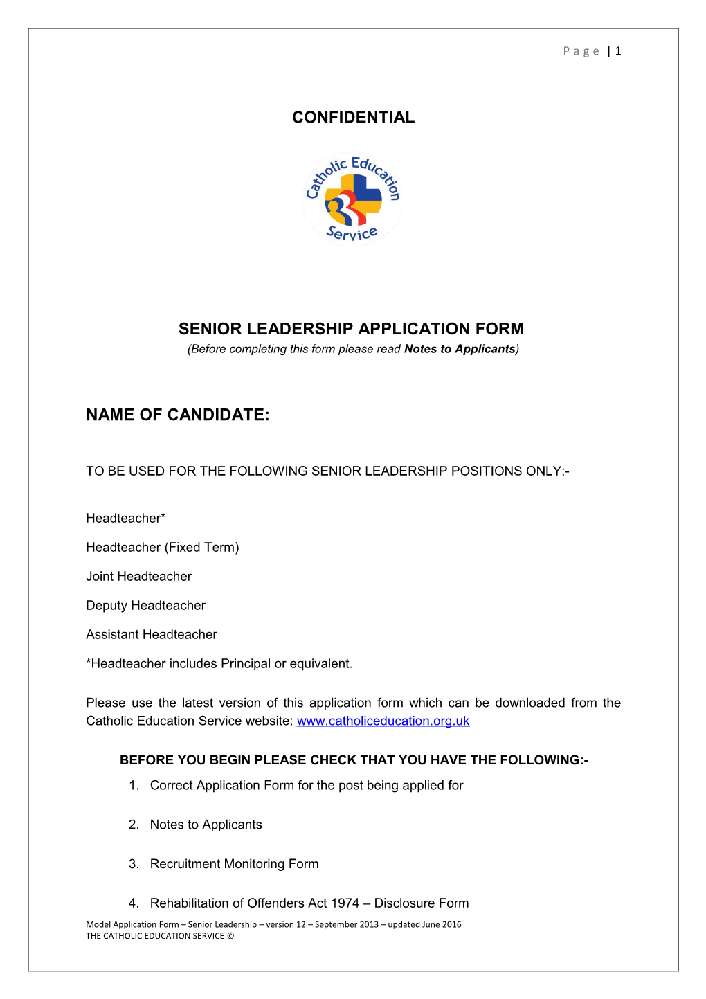 Senior Leadership Application Form