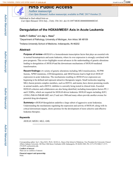 Deregulation of the HOXA9/MEIS1 Axis in Acute Leukemia