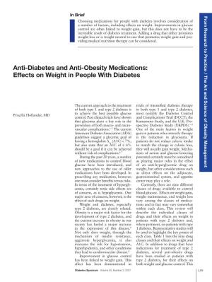 Anti-Diabetes and Anti-Obesity Medications: Effects on Weight in People with Diabetes