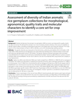 Assessment of Diversity of Indian Aromatic Rice Germplasm Collections