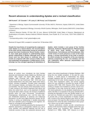 Recent Advances in Understanding Apiales and a Revised Classification