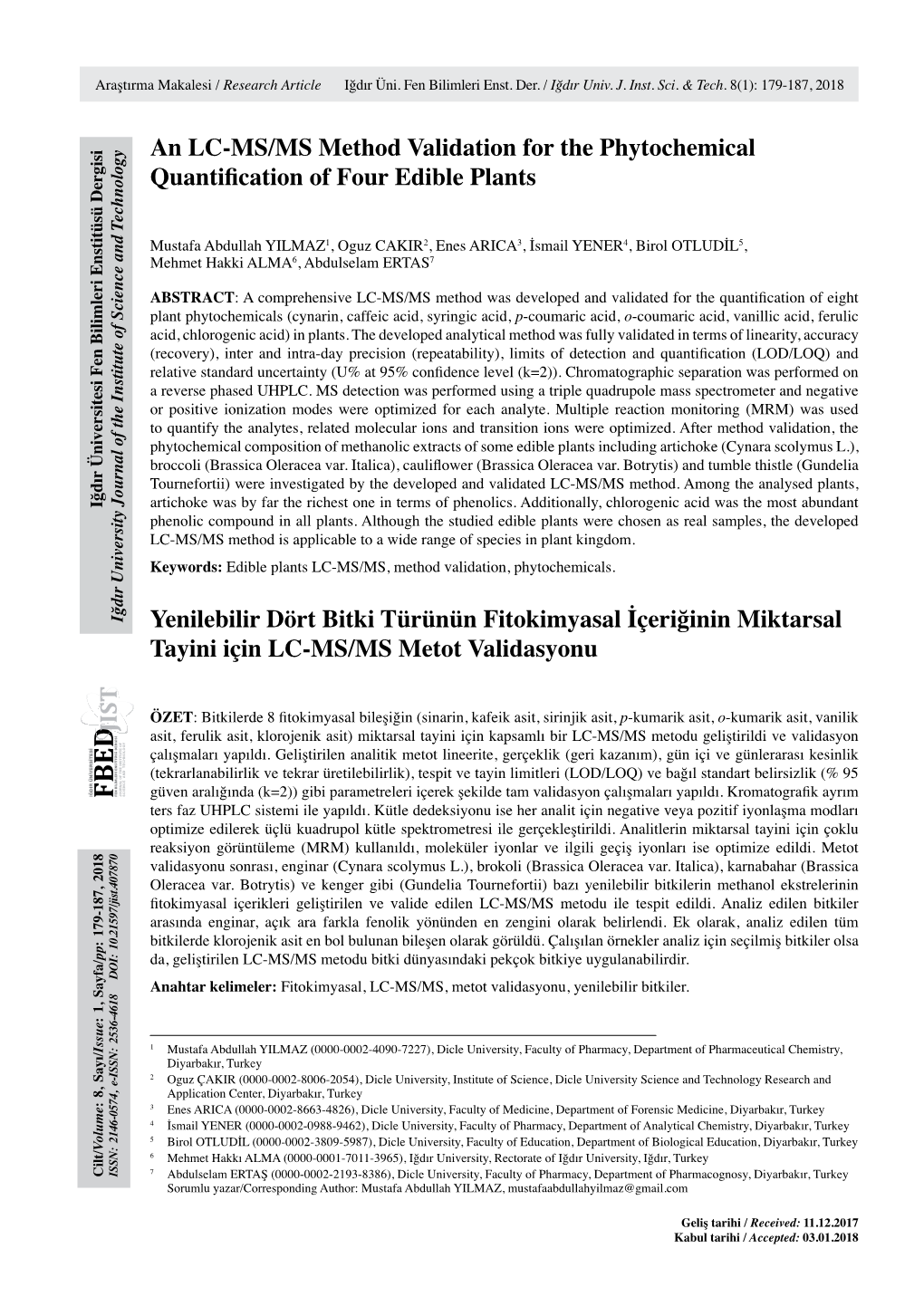 An LC-MS/MS Method Validation for the Phytochemical Quantification of Four Edible Plants