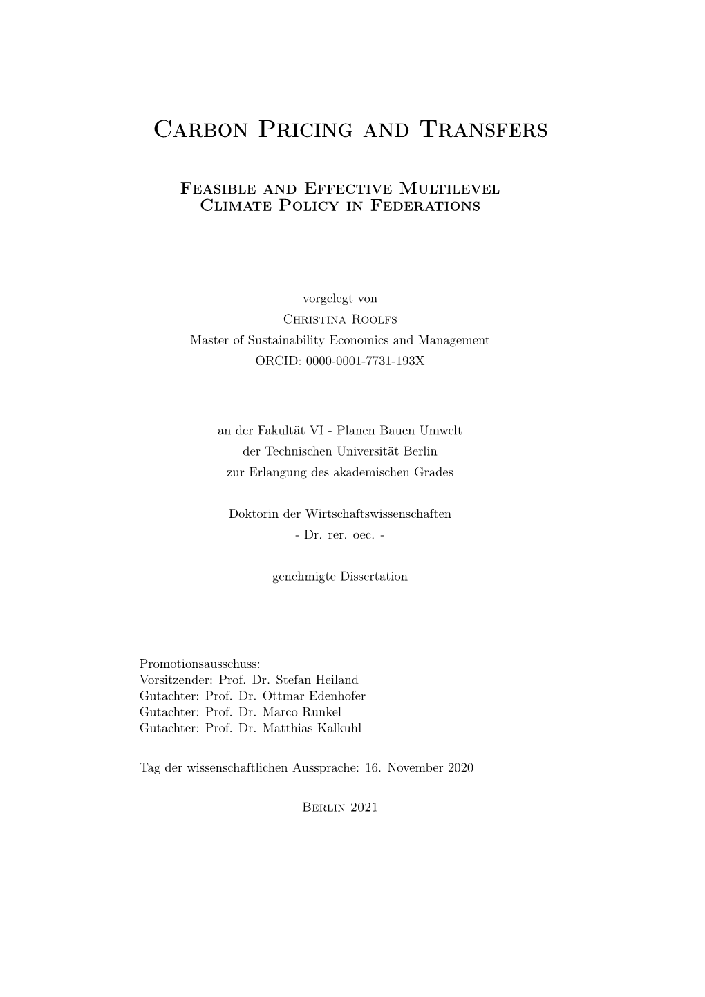 Carbon Pricing and Transfers : Feasible and Effective Multilevel Climate