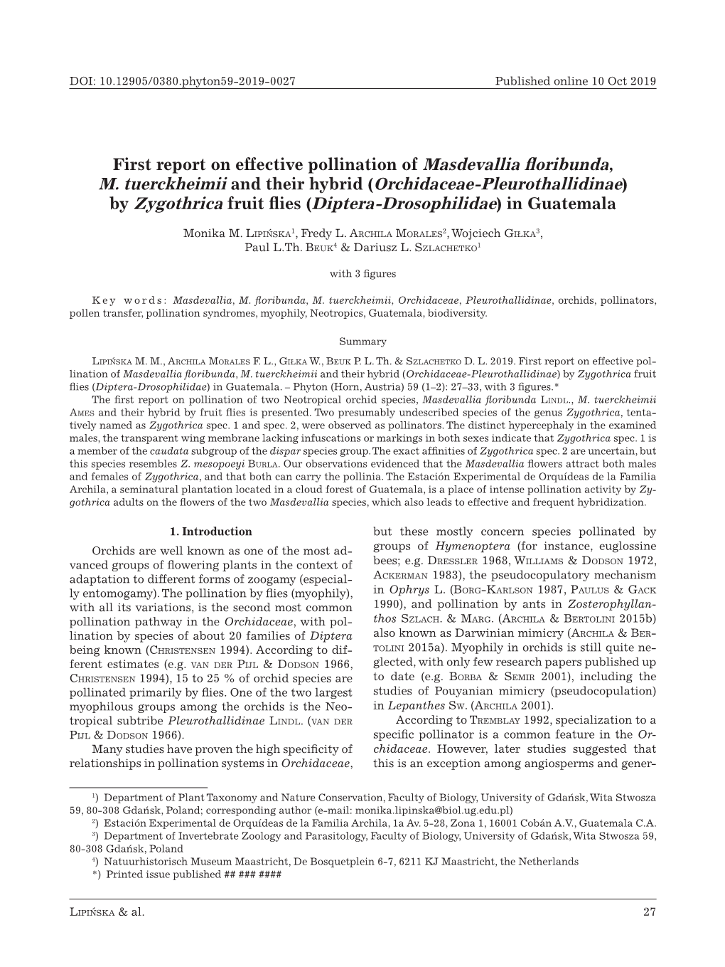 First Report on Effective Pollination of Masdevallia Floribunda, M