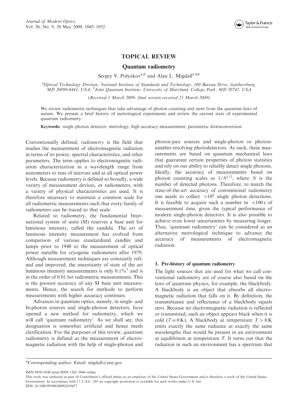 TOPICAL REVIEW Quantum Radiometry Sergey V