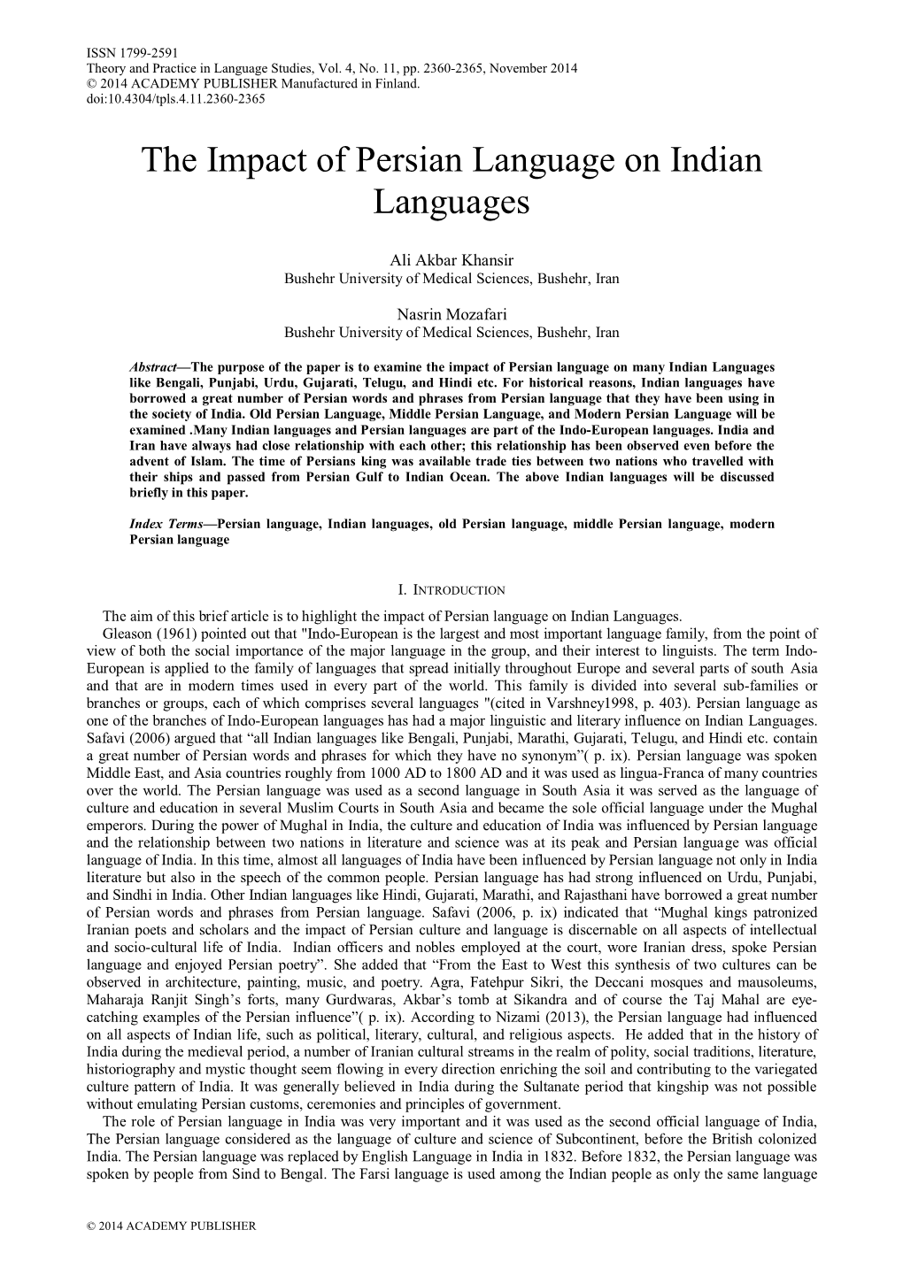 The Impact of Persian Language on Indian Languages