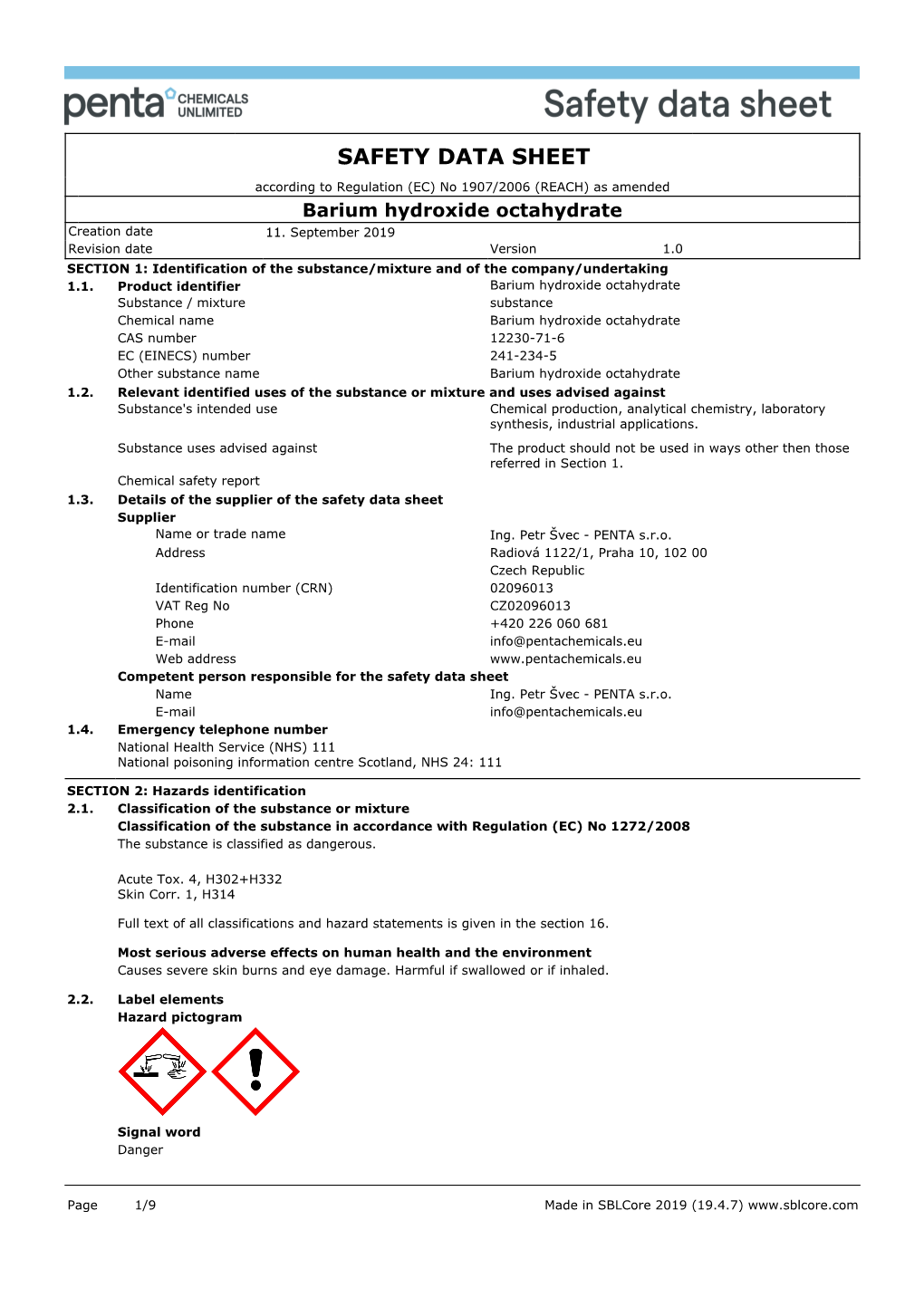 Barium Hydroxide Octahydrate Creation Date 11