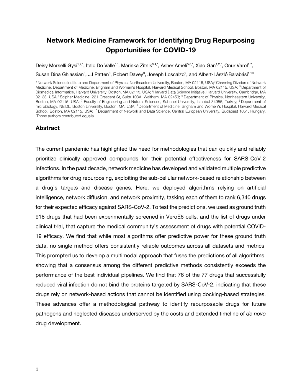 Network Medicine Framework for Identifying Drug Repurposing Opportunities for COVID-19