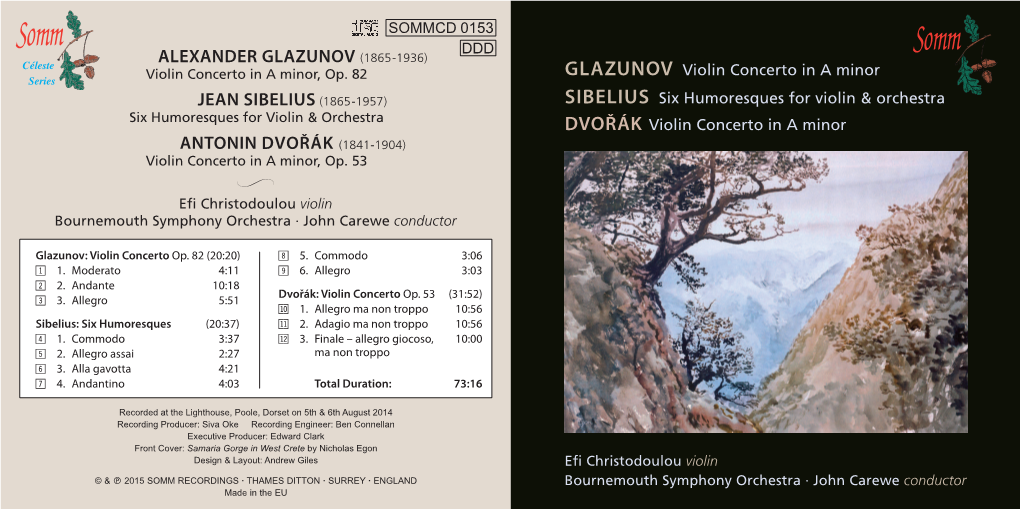 Alexander Glazunov Jean Sibelius Antonin Dvořák