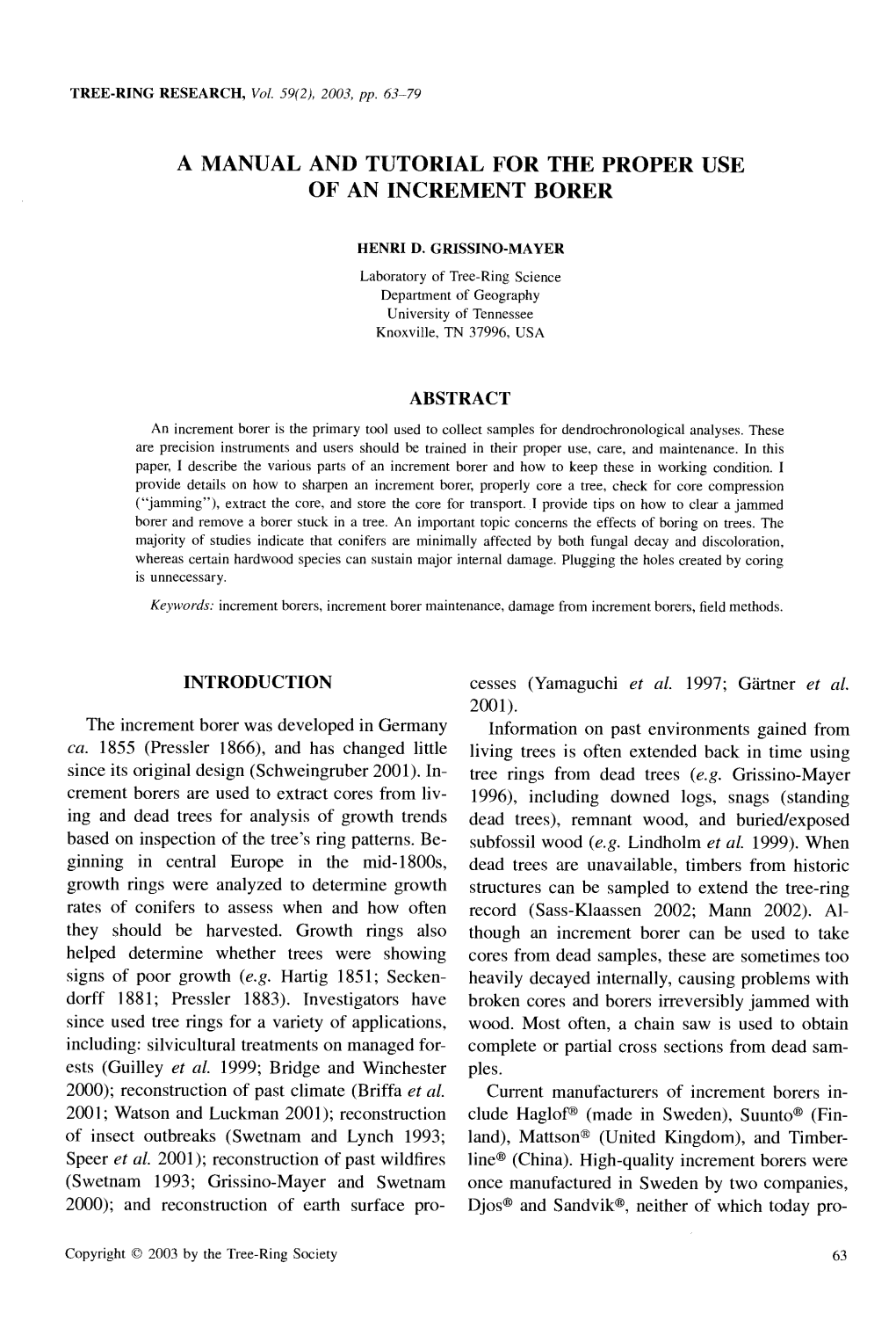 A Manual and Tutorial for the Proper Use of an Increment Borer