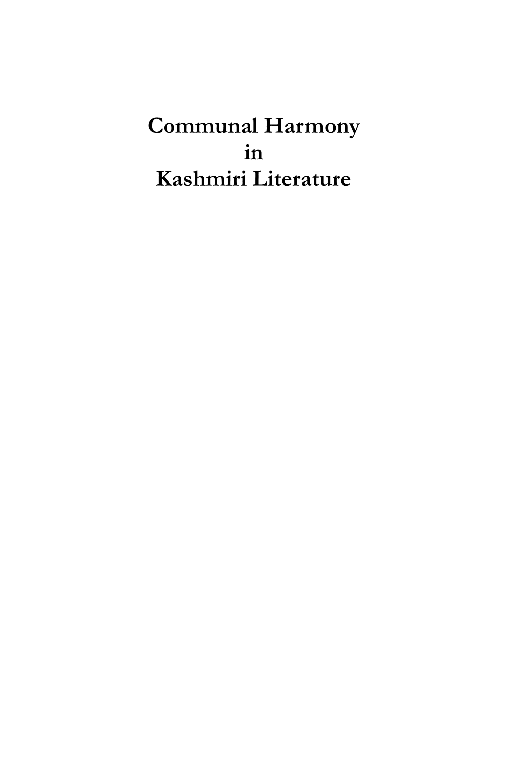 Communal Harmony in Kashmiri Literature