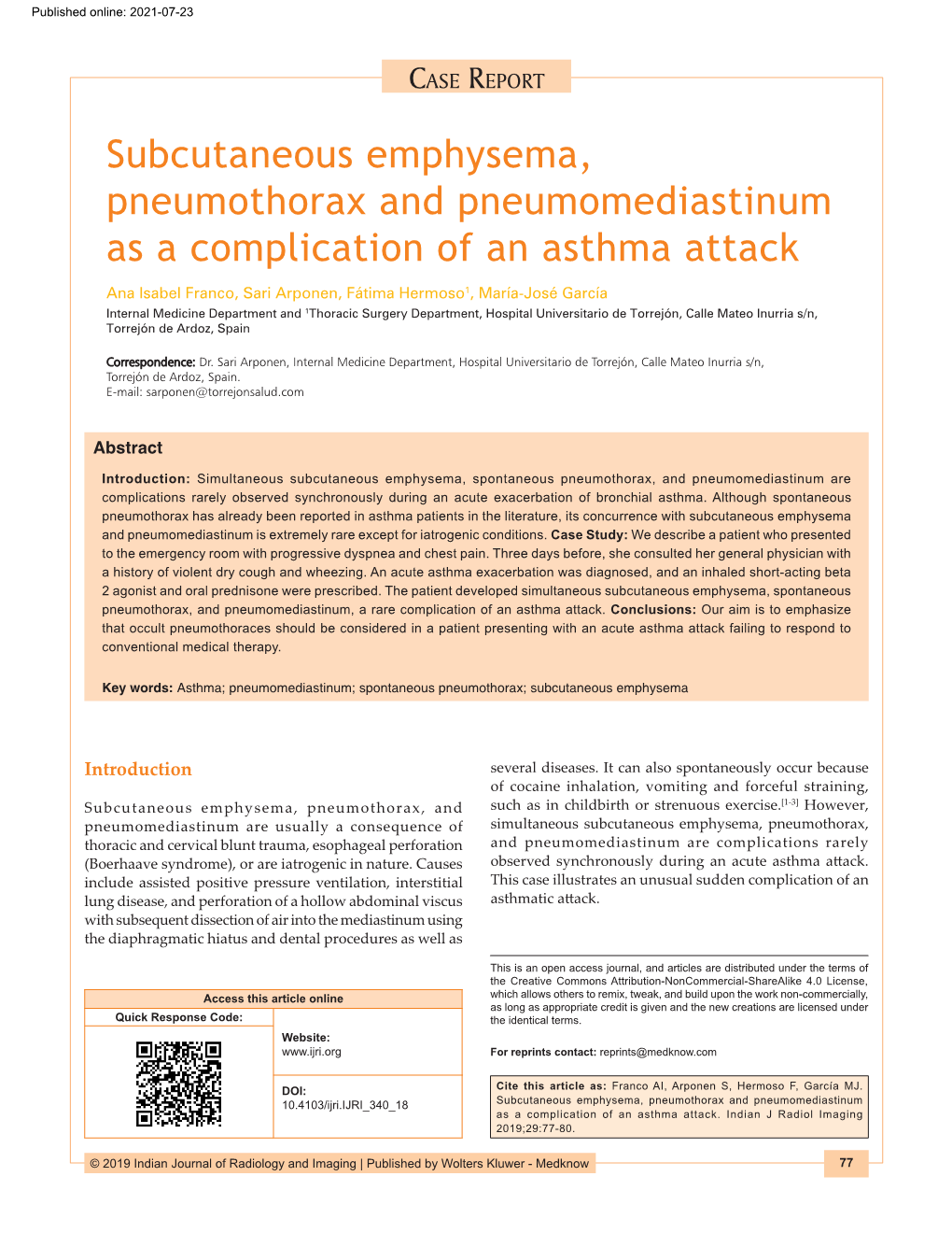 Subcutaneous Emphysema, Pneumothorax And