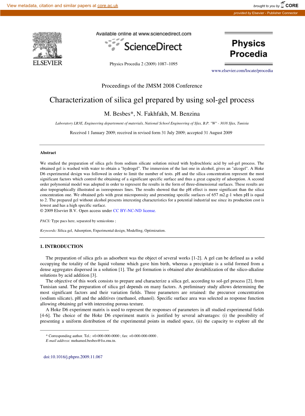 Characterization of Silica Gel Prepared by Using Sol–Gel Process