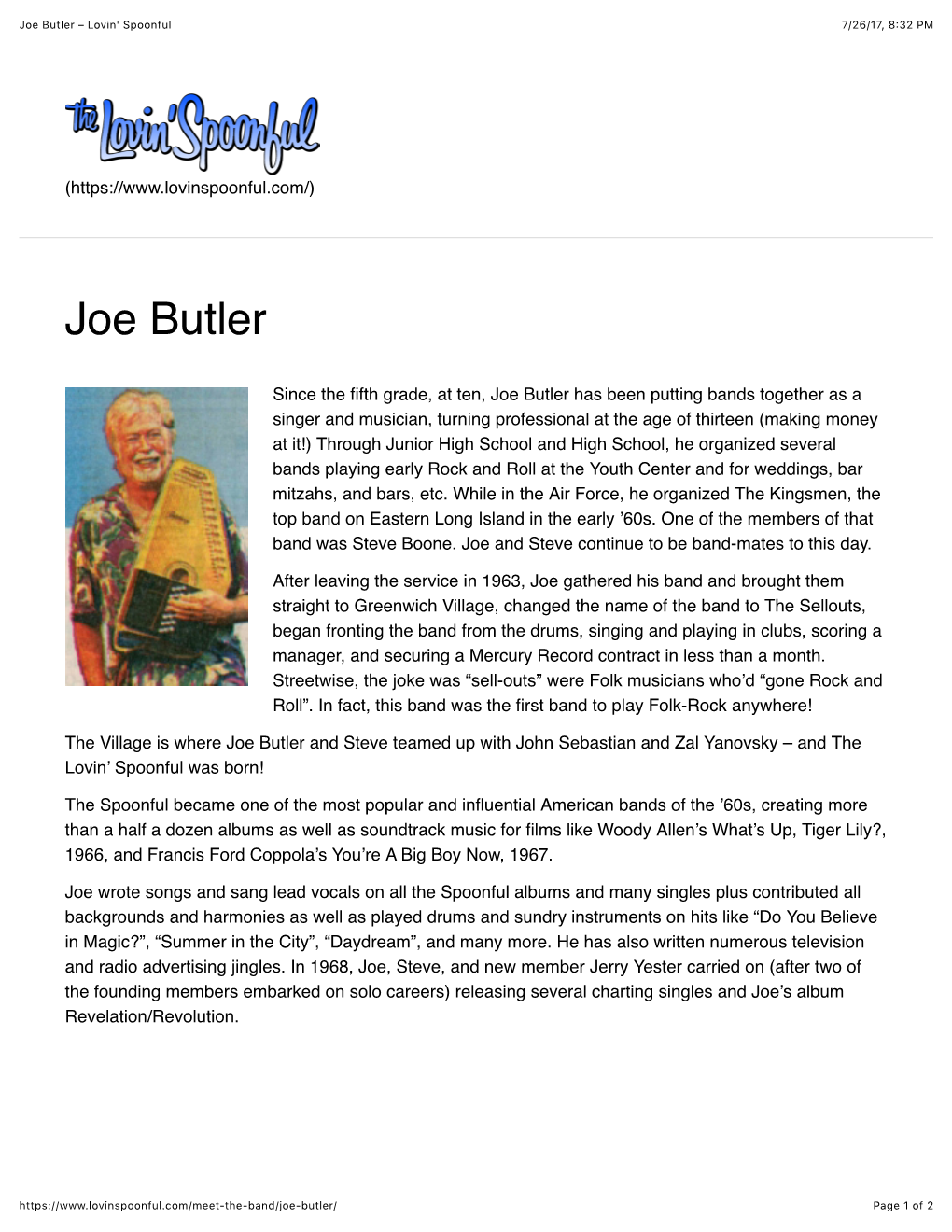 Joe Butler – Lovin' Spoonful 7/26/17, 8�32 PM