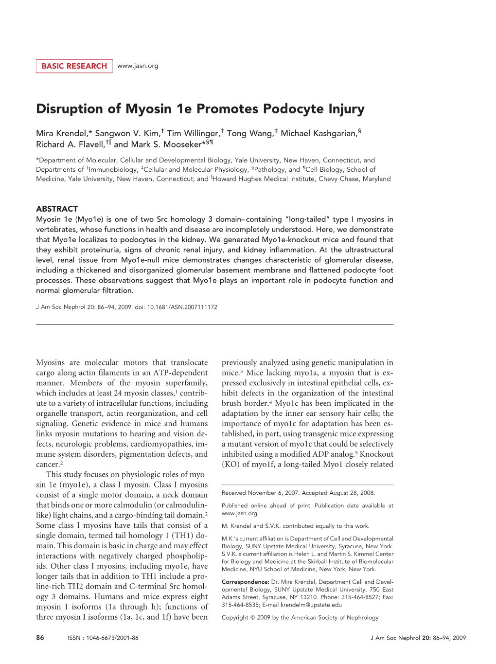 Disruption of Myosin 1E Promotes Podocyte Injury