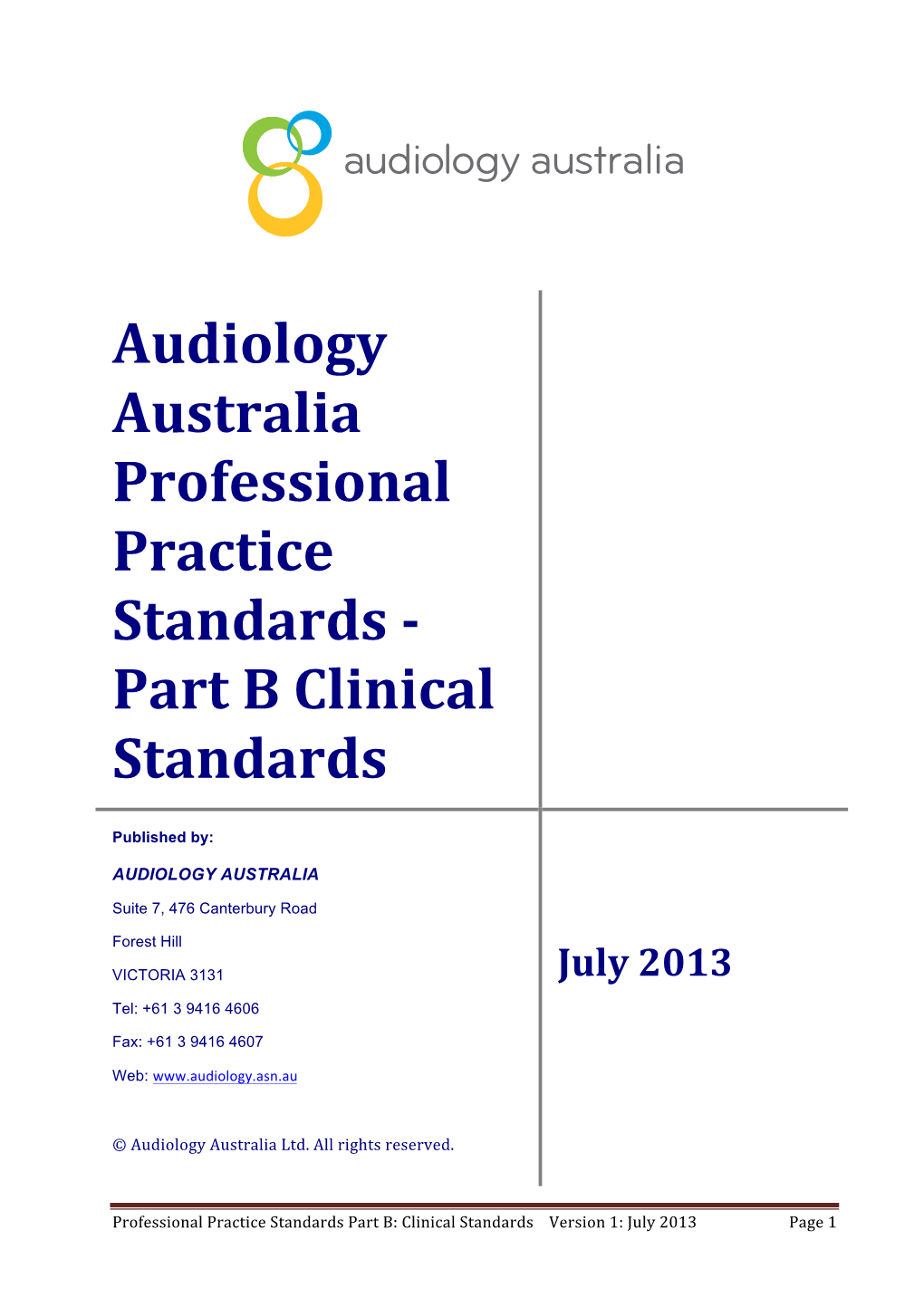 Audiology Australia Professional Practice Standards - Part B Clinical Standards