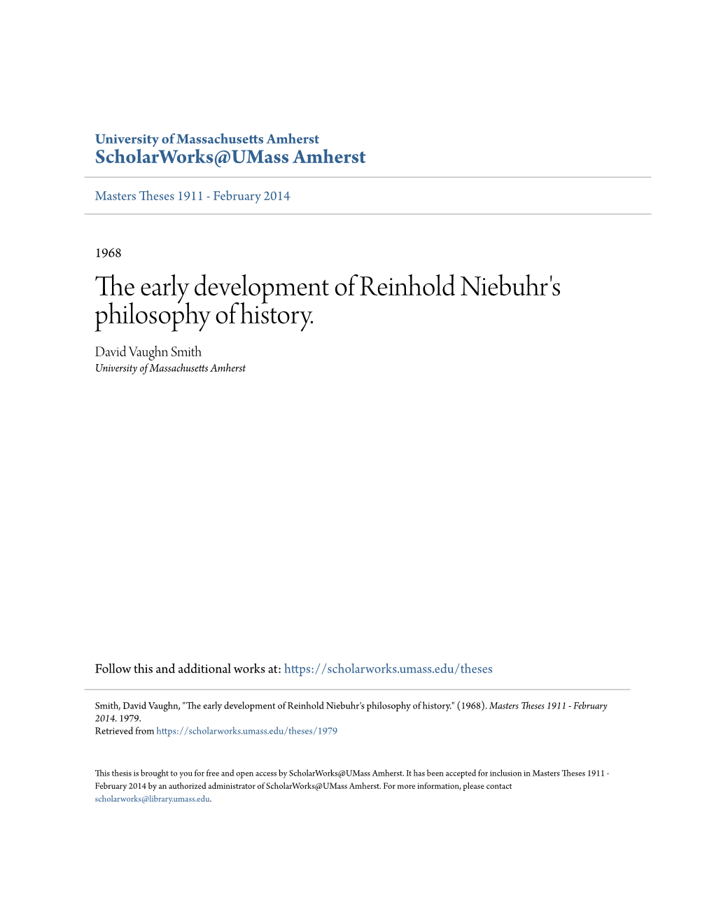 The Early Development of Reinhold Niebuhr's Philosophy of History