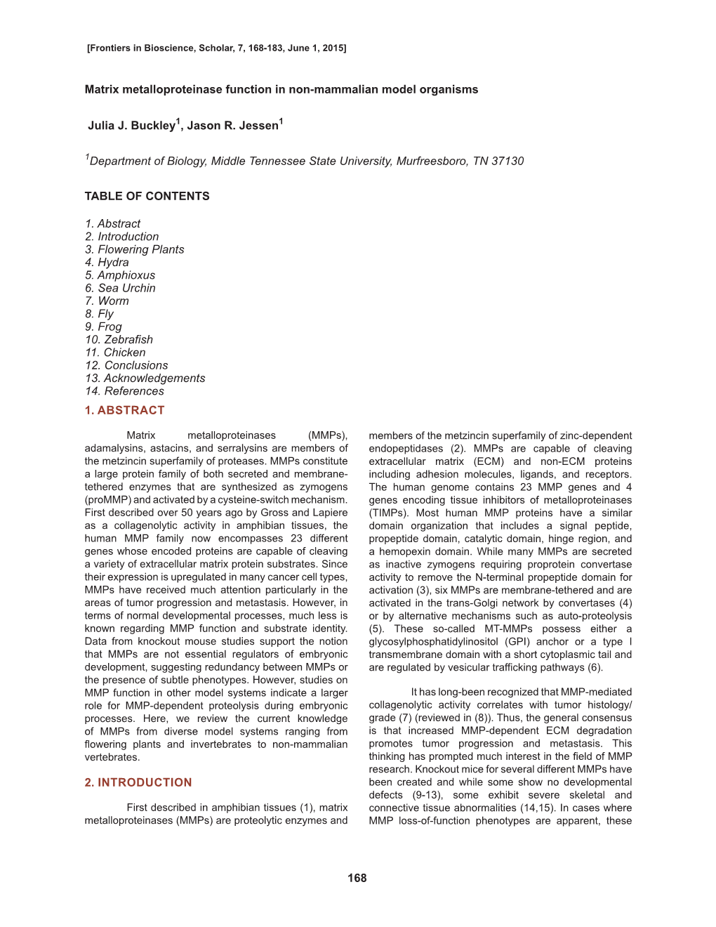 168 1. ABSTRACT 2. INTRODUCTION Matrix Metalloproteinase Function