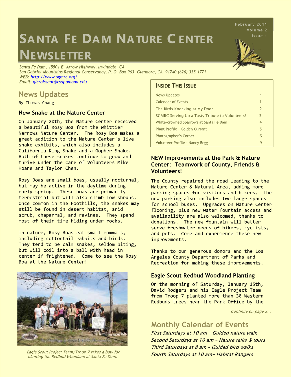 Santa Fe Dam Nature Center Newsletter