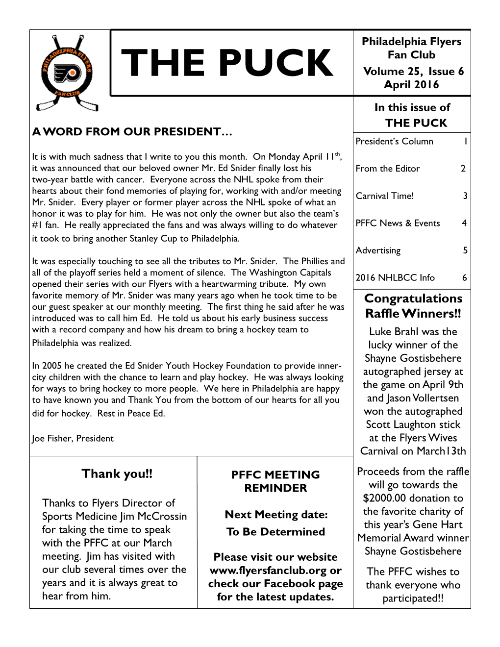 THE PUCK Volume 25, Issue 6 April 2016