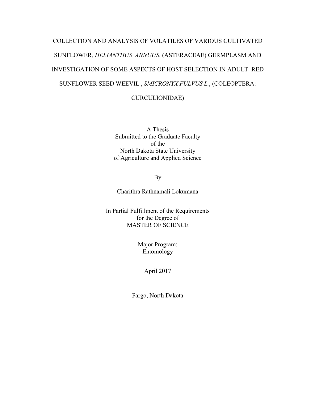 Collection and Analysis of Volatiles of Various Cultivated