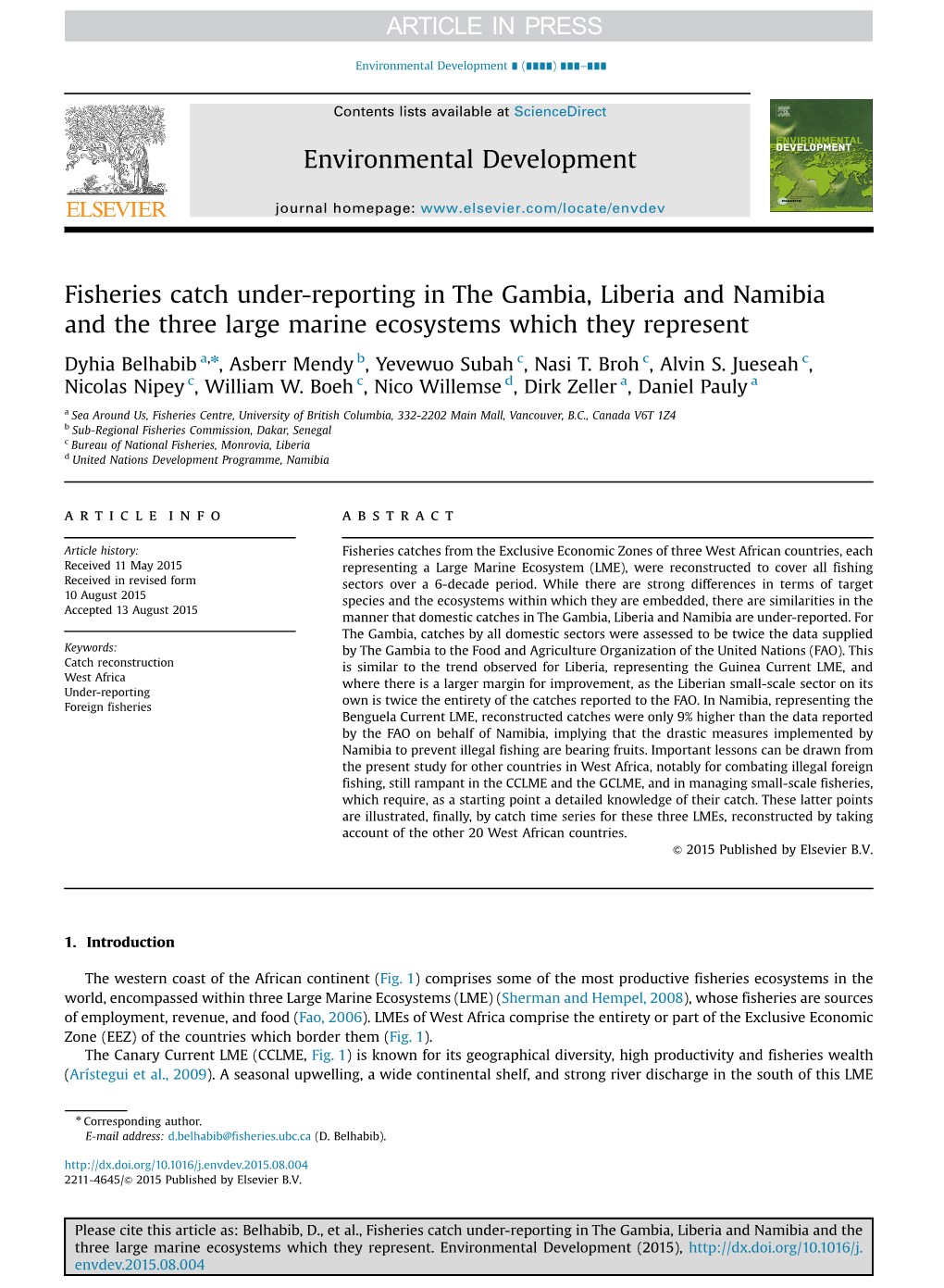 Fisheries Catch Under-Reporting in the Gambia, Liberia and Namibia and the Three Large Marine Ecosystems Which They Represent