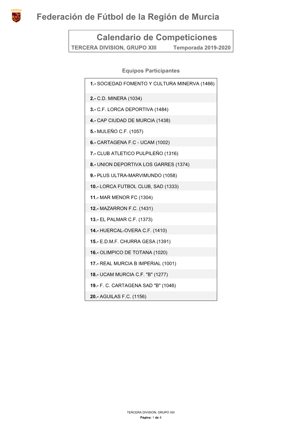 Calendario De Competición