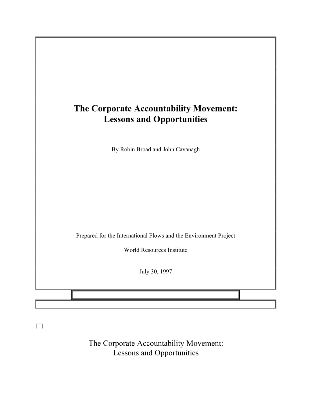 The Corporate Accountability Movement: Lessons and Opportunities