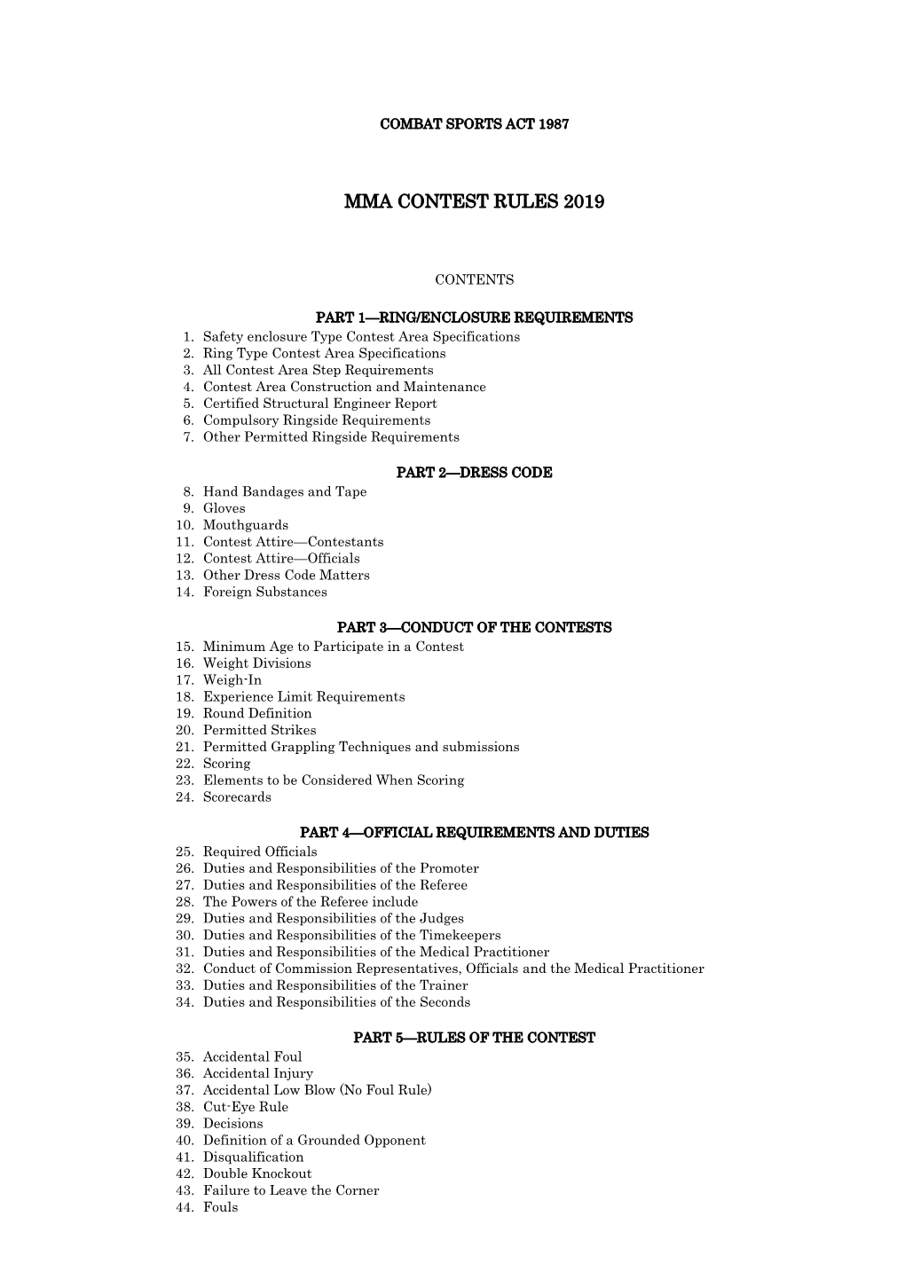 Mma Contest Rules 2019