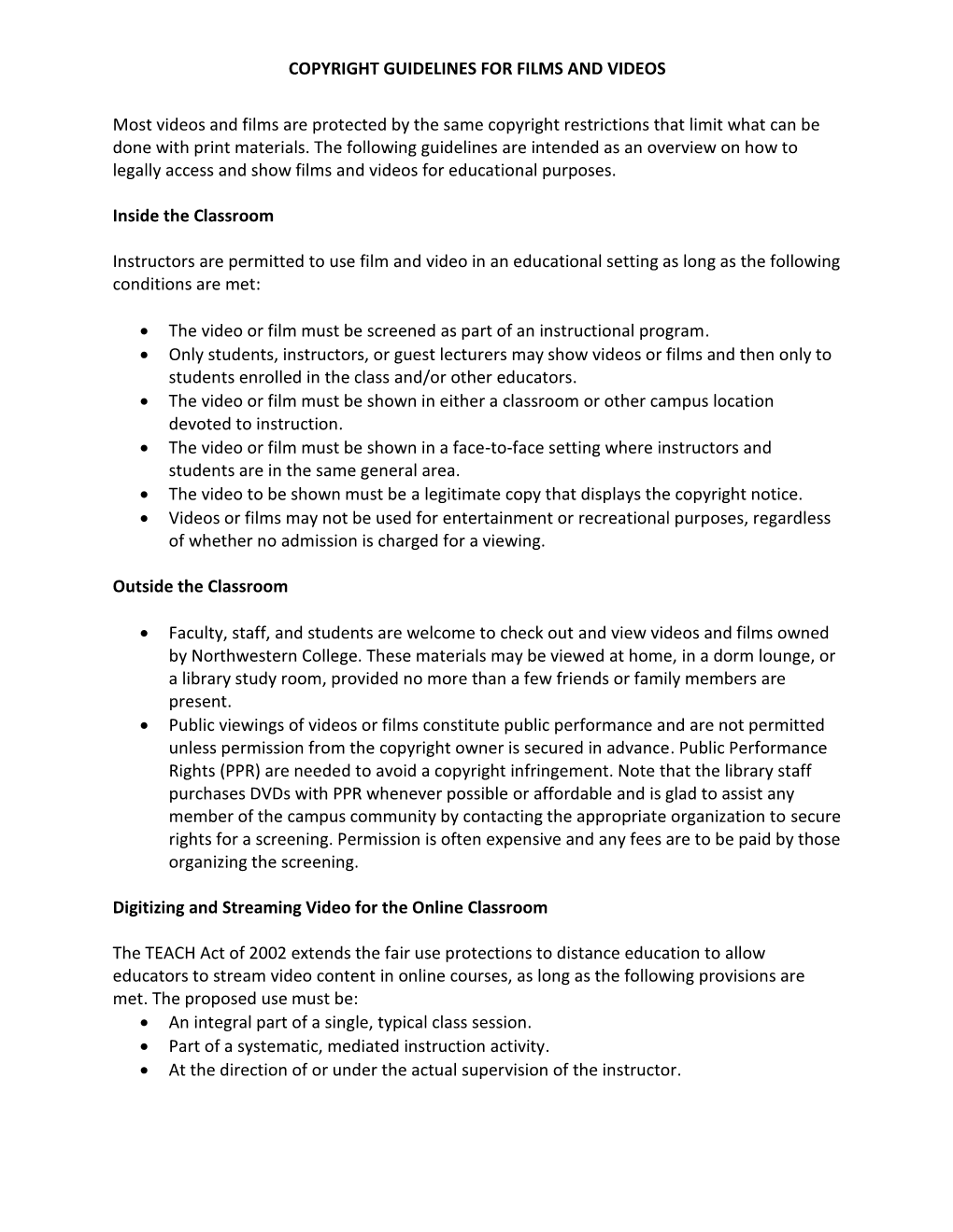 Copyright Guidelines for Films and Videos