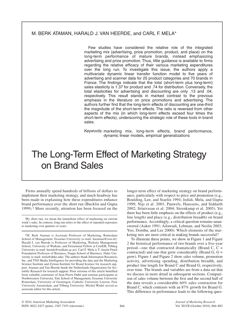 The Long-Term Effect of Marketing Strategy on Brand Sales