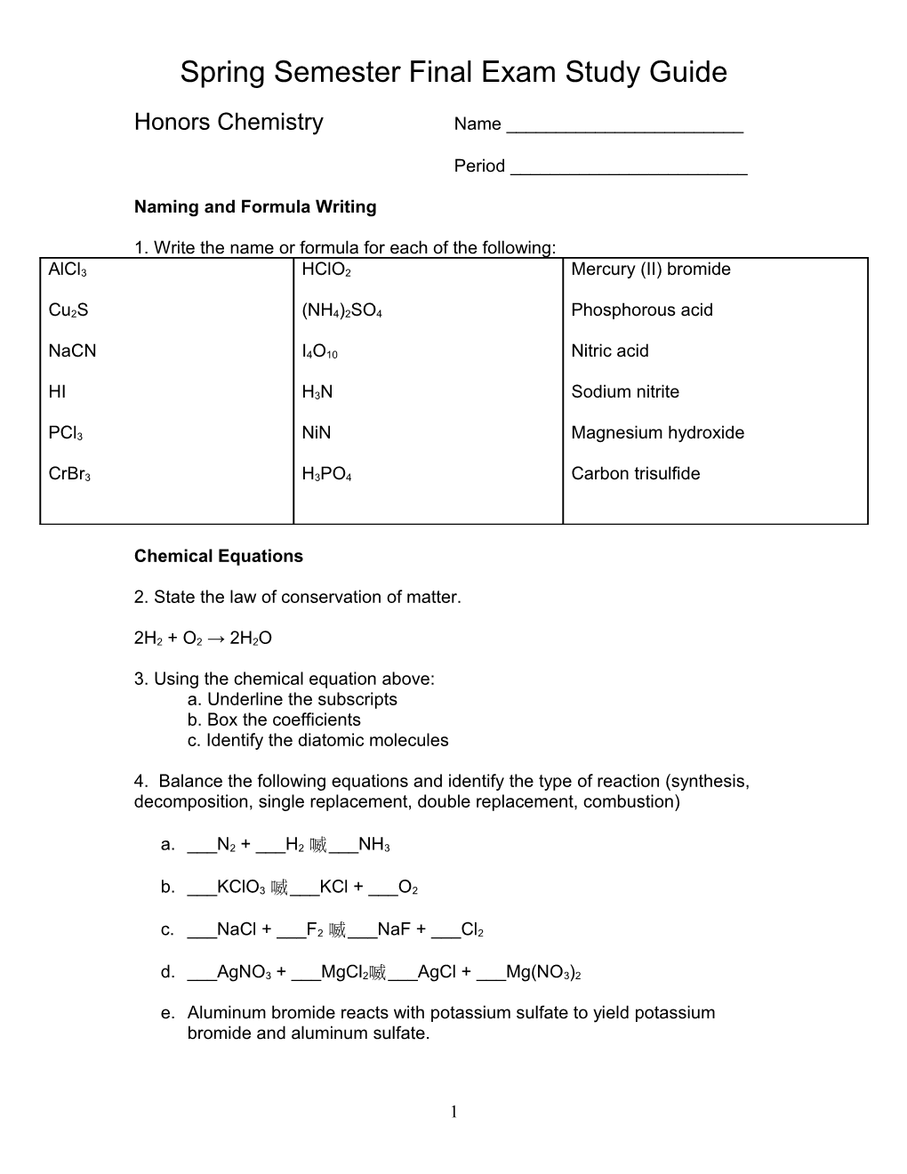 Spring Semester Final Exam Study Guide