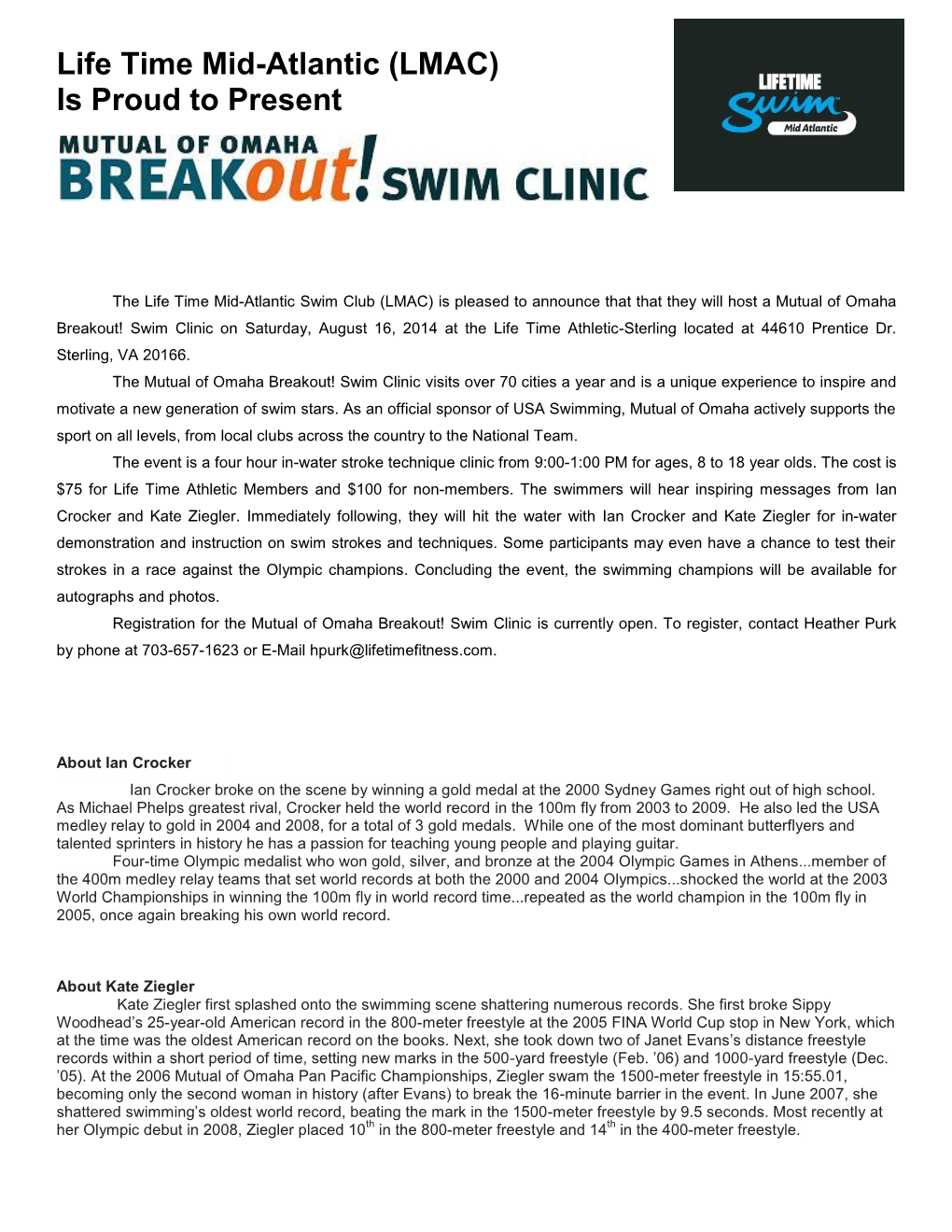 To Start the 2012 Off Right, Life Time Fitness Announces Our New Masters/Tri Swimming Programming