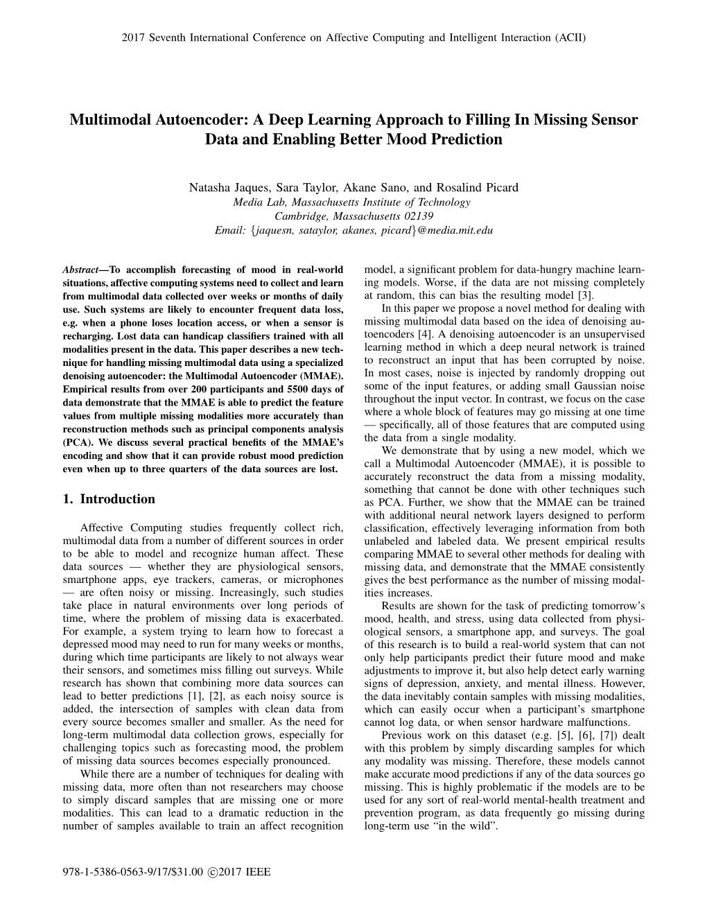 Multimodal Autoencoder: a Deep Learning Approach to Filling in Missing Sensor Data and Enabling Better Mood Prediction