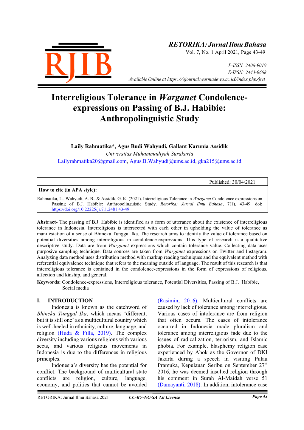 Expressions on Passing of BJ Habibie: Anthropolinguistic Study