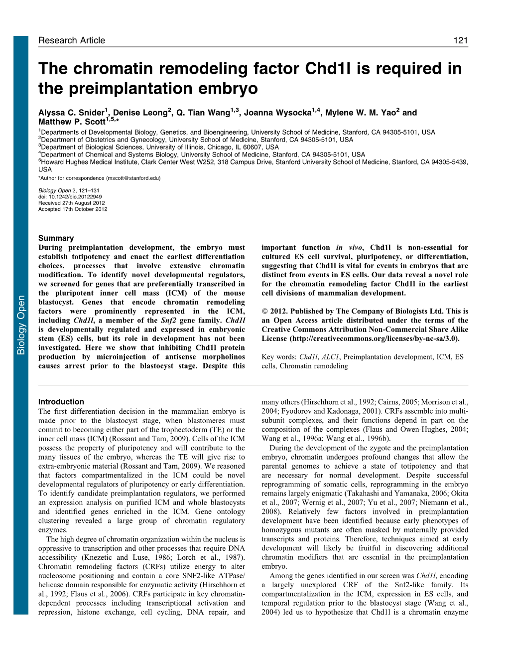 The Chromatin Remodeling Factor Chd1l Is Required in the Preimplantation Embryo