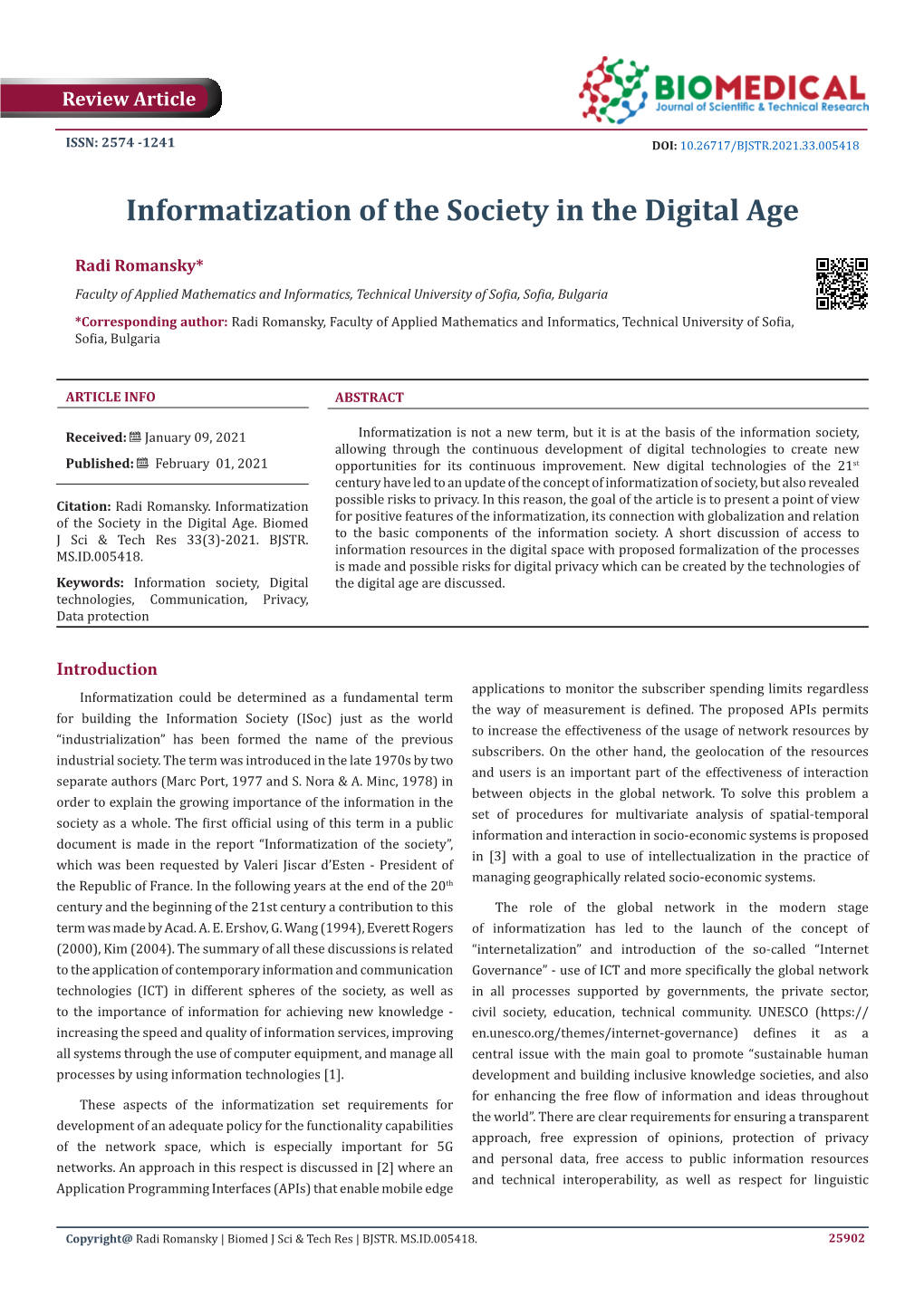 Informatization of the Society in the Digital Age