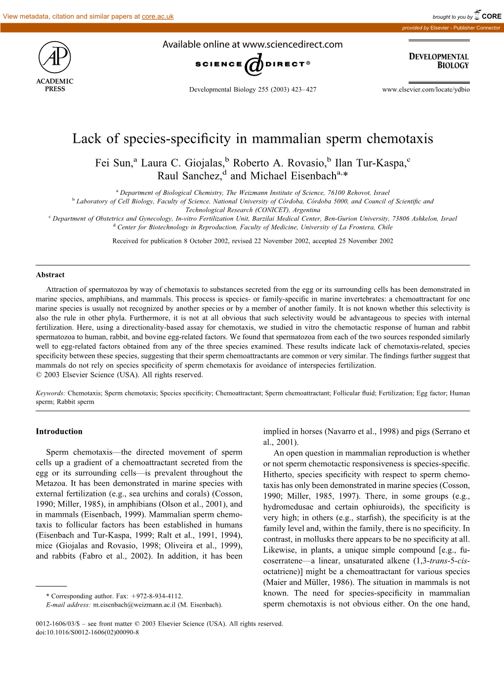 Lack of Species-Specificity in Mammalian Sperm Chemotaxis