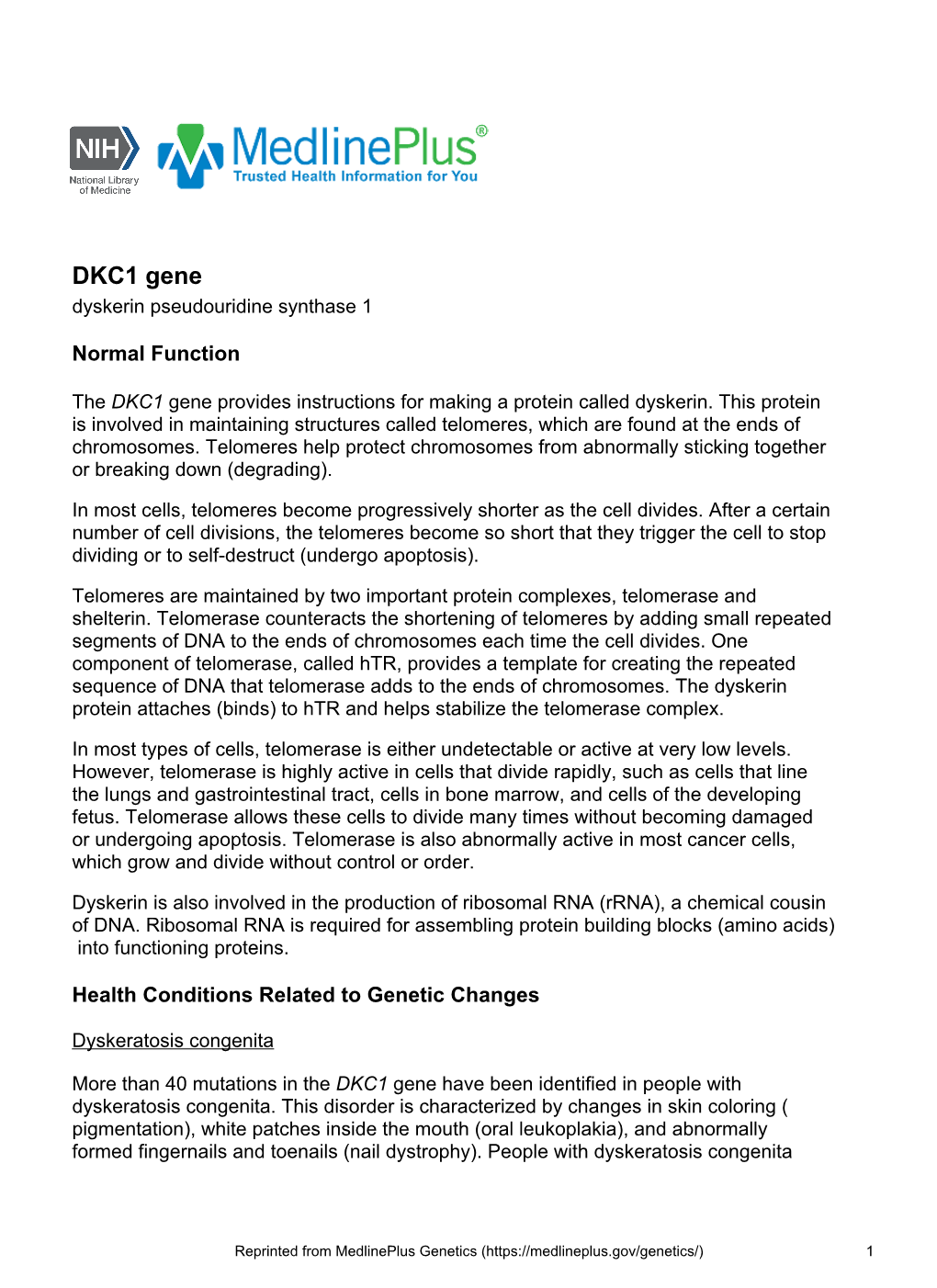 DKC1 Gene Dyskerin Pseudouridine Synthase 1