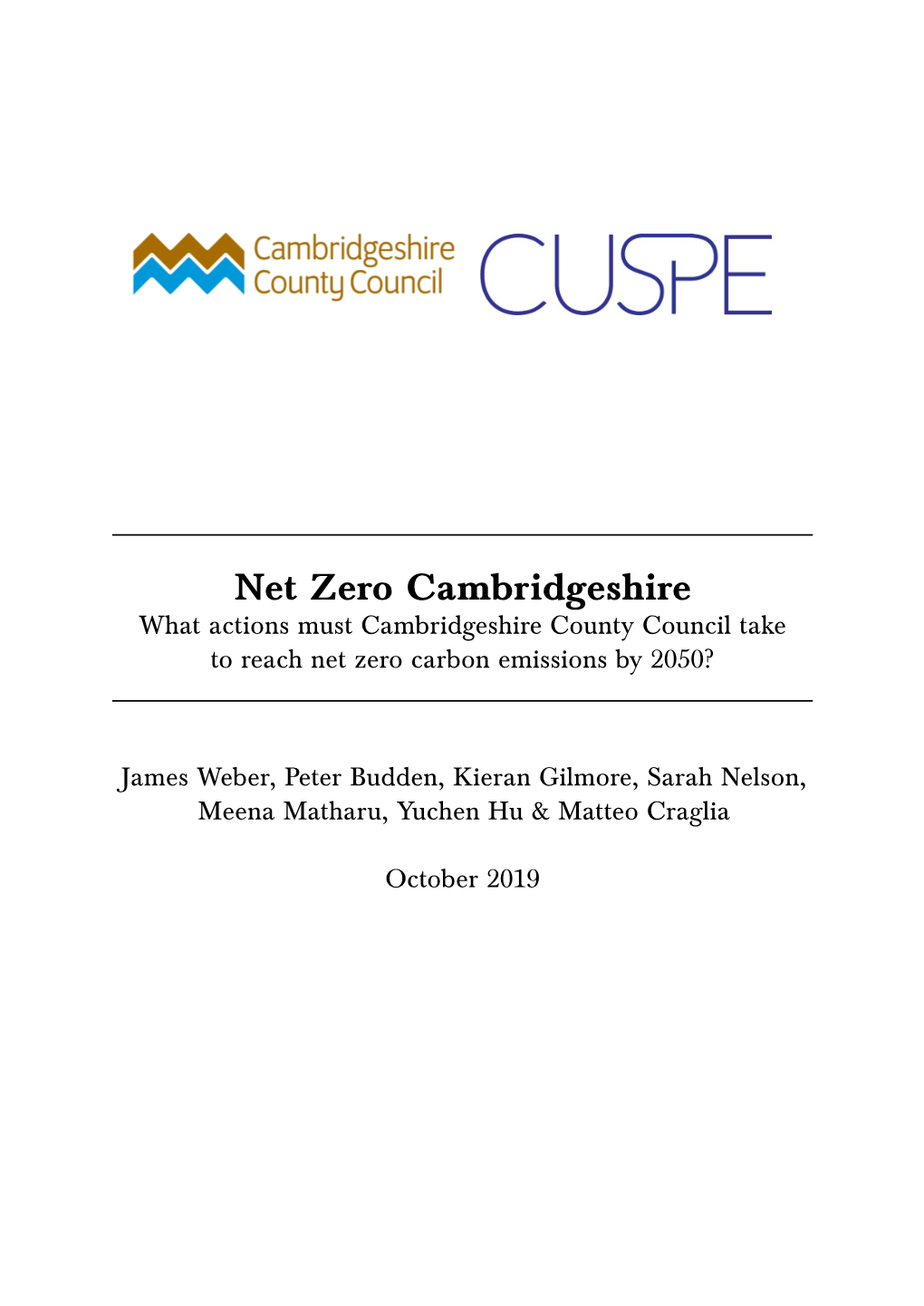 Net Zero Cambridgeshire What Actions Must Cambridgeshire County Council Take to Reach Net Zero Carbon Emissions by 2050?