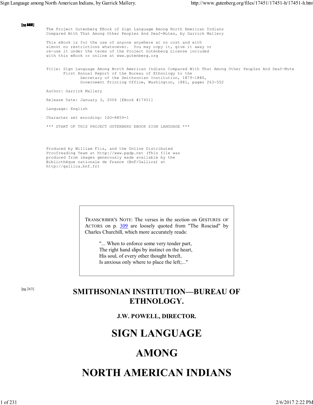 Sign Language Among North American Indians, by Garrick Mallery