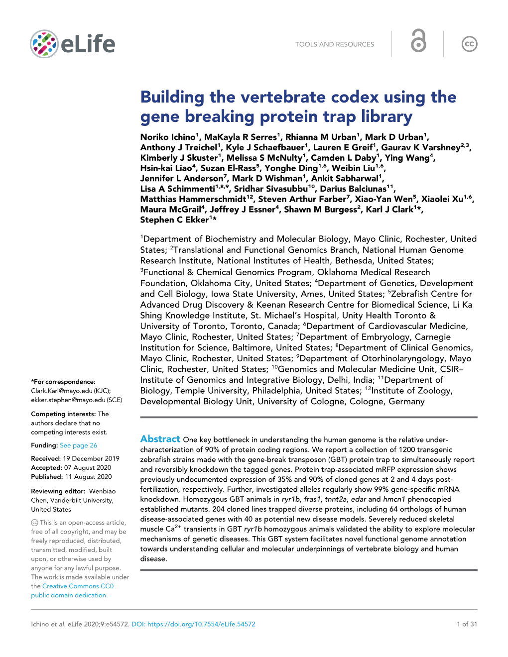 Building the Vertebrate Codex Using the Gene Breaking Protein Trap Library