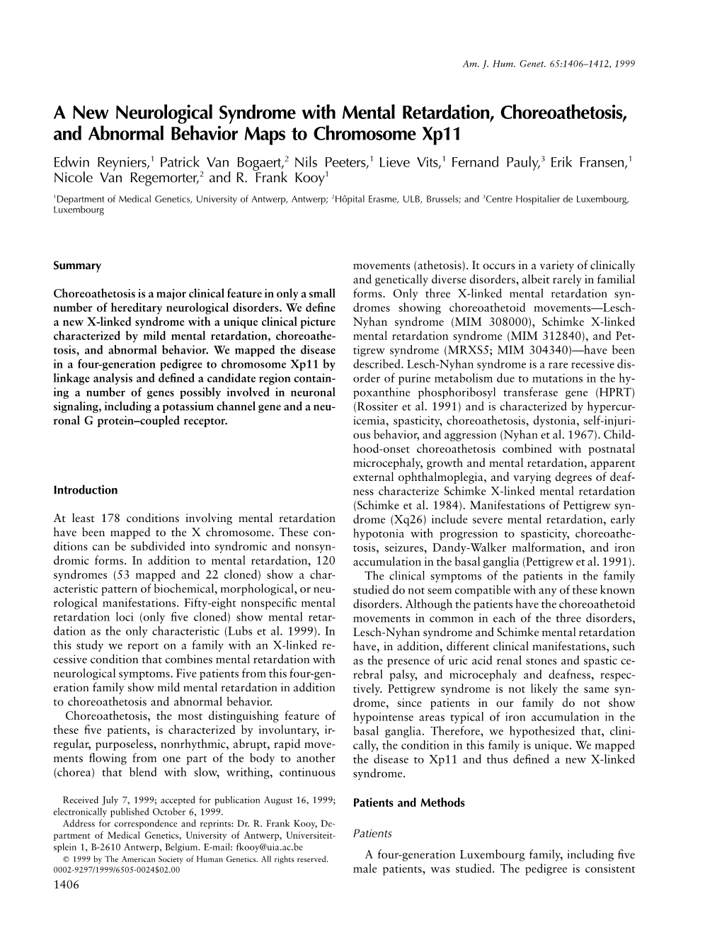 A New Neurological Syndrome with Mental Retardation