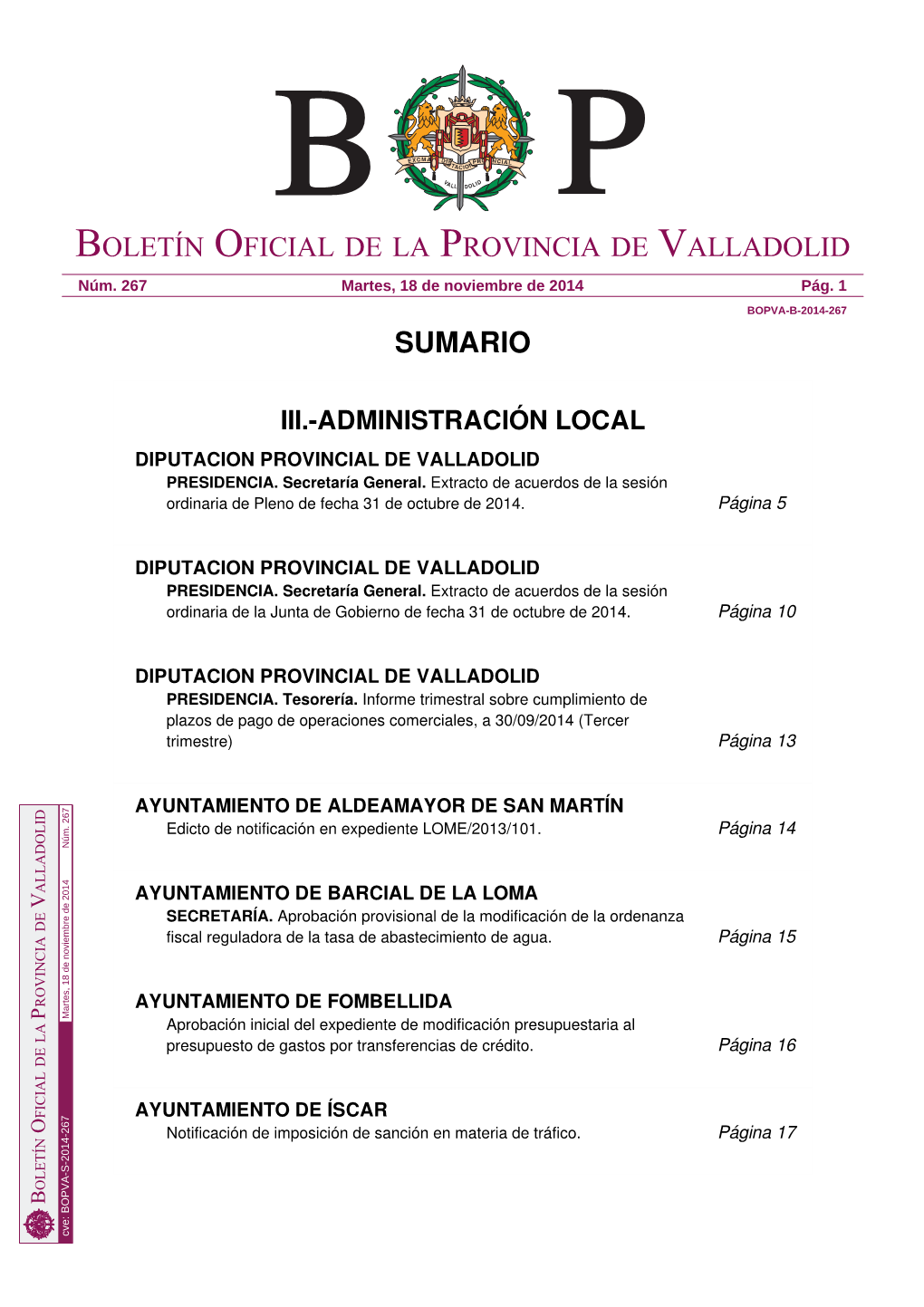 Sumario Boletín Oficial De La Provincia De Valladolid