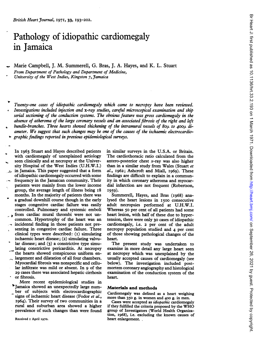 Pathology of Idiopathic Cardiomegaly in Amaica