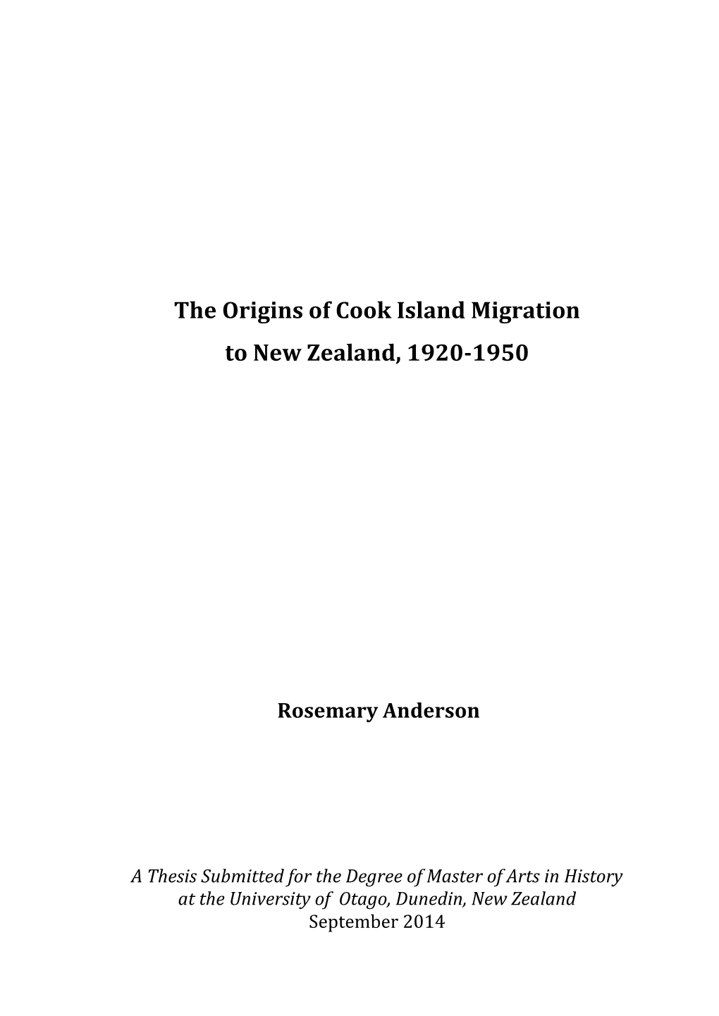 The Origins of Cook Island Migration to New Zealand, 1920-1950