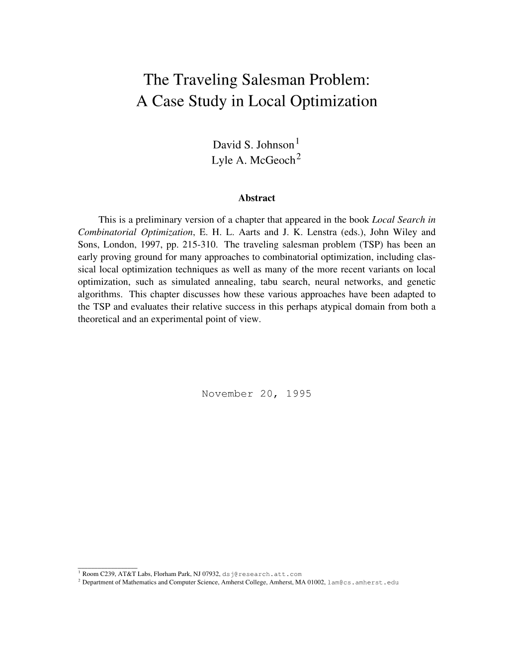 The Traveling Salesman Problem: a Case Study in Local Optimization