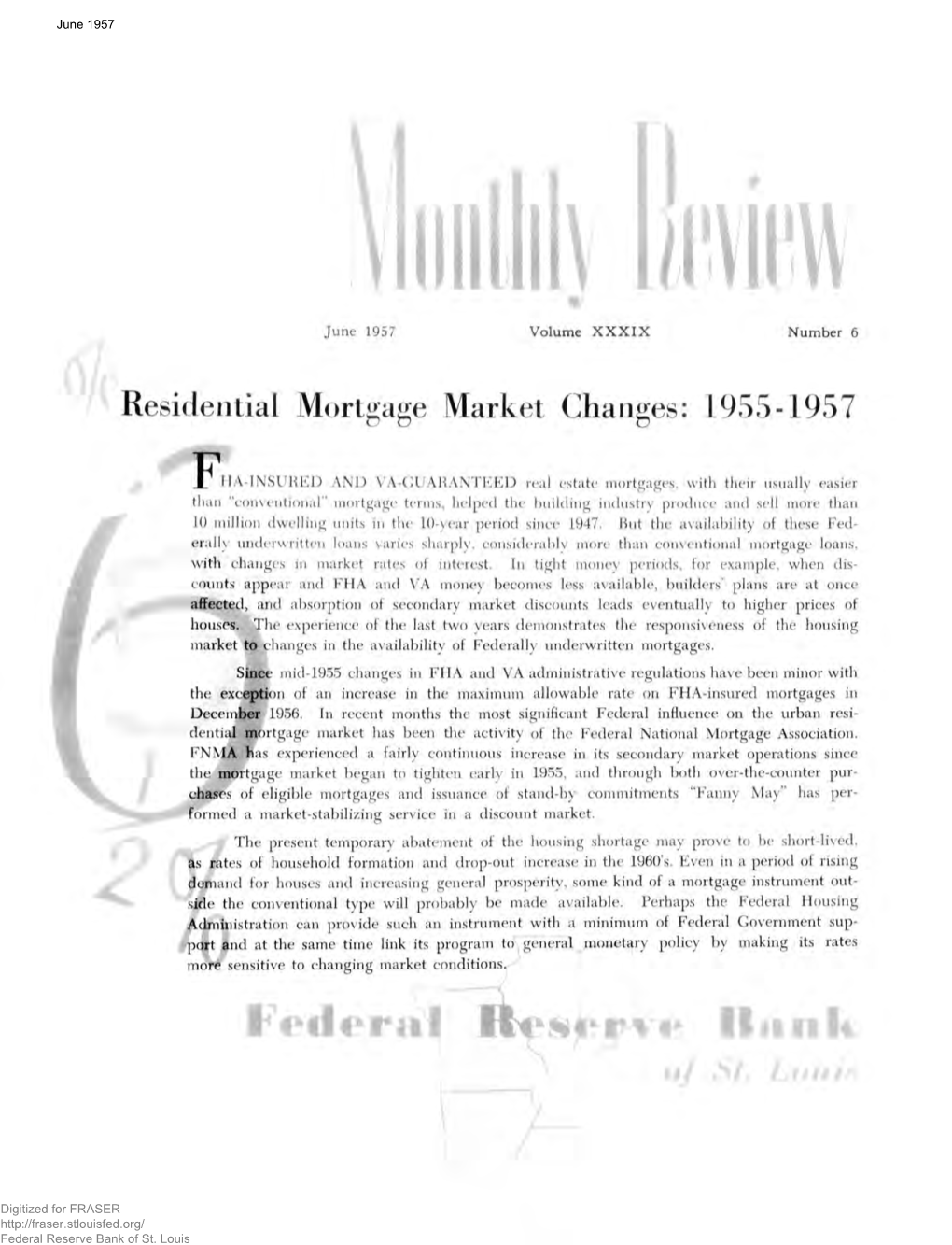 Residential Mortgage Market Changes, 1955-1957