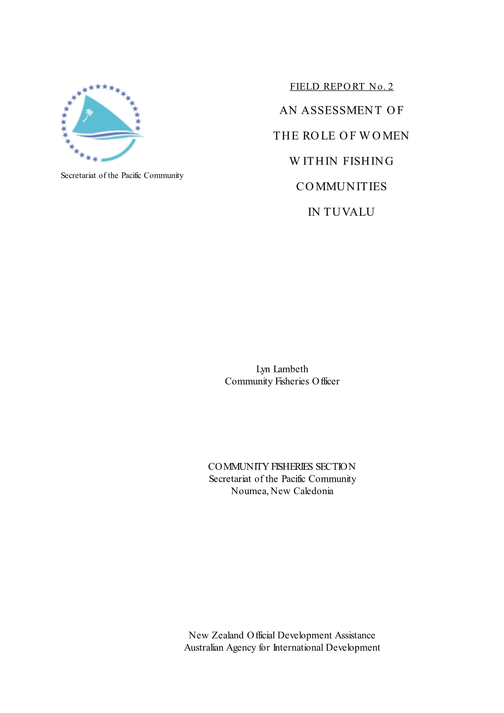 An Assessment of the Role of Women Within Fishing Communities in Tuvalu