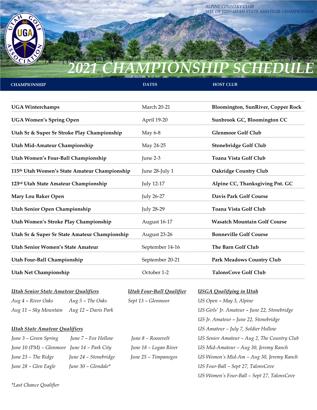 2021 Championship Schedule